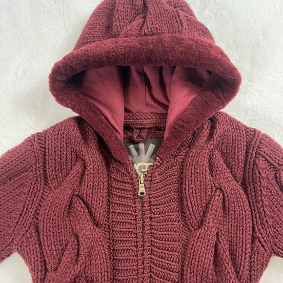 UGG Australia Lamb Trim & Merino Wool Cable Knit Hooded Cardigan - Picture 2 of 11